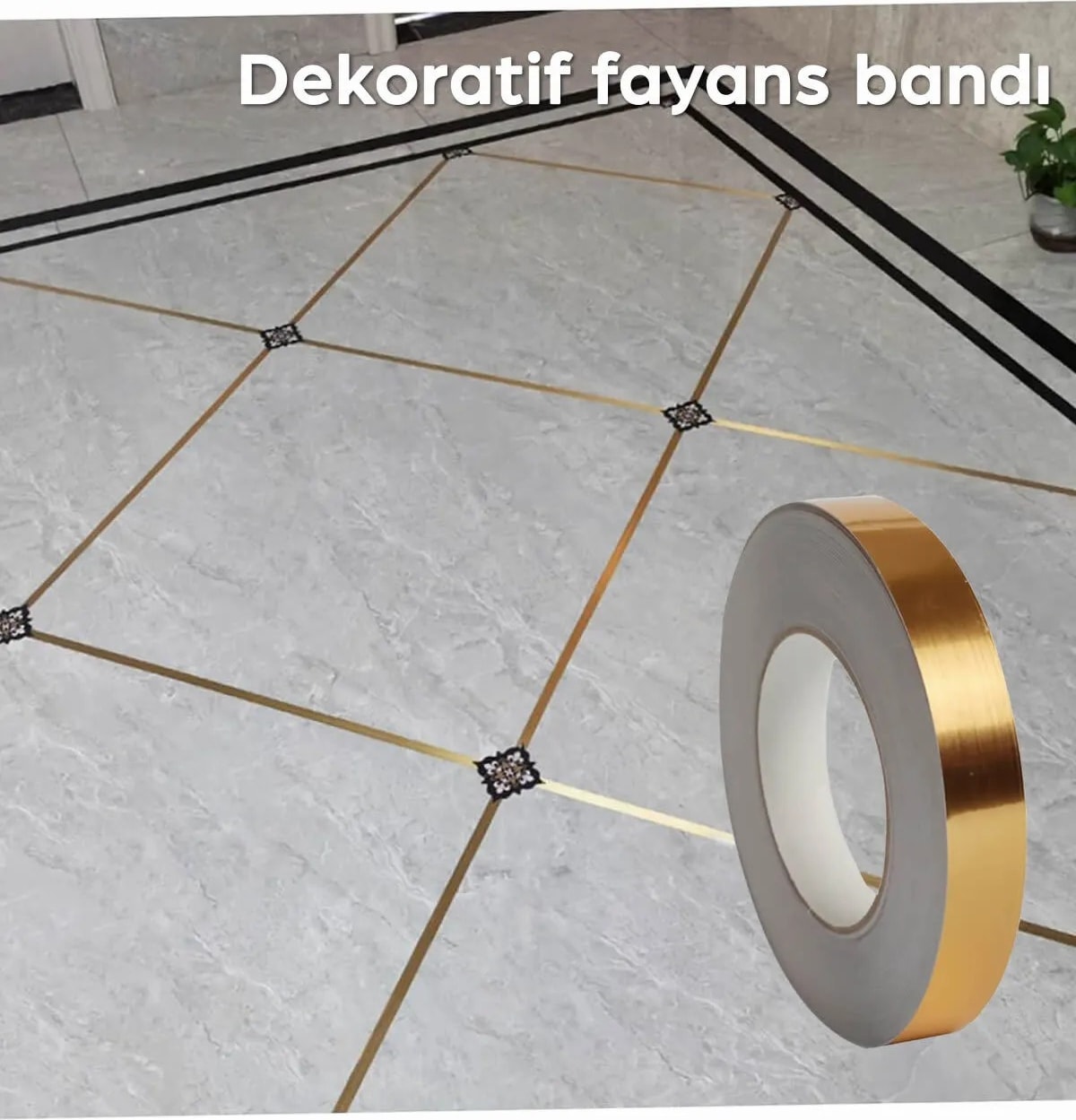 50 Metre Dekoratif Banyo Mutfak Fayans Arası Derz Şerit Bant Gold Renk 1 cm
