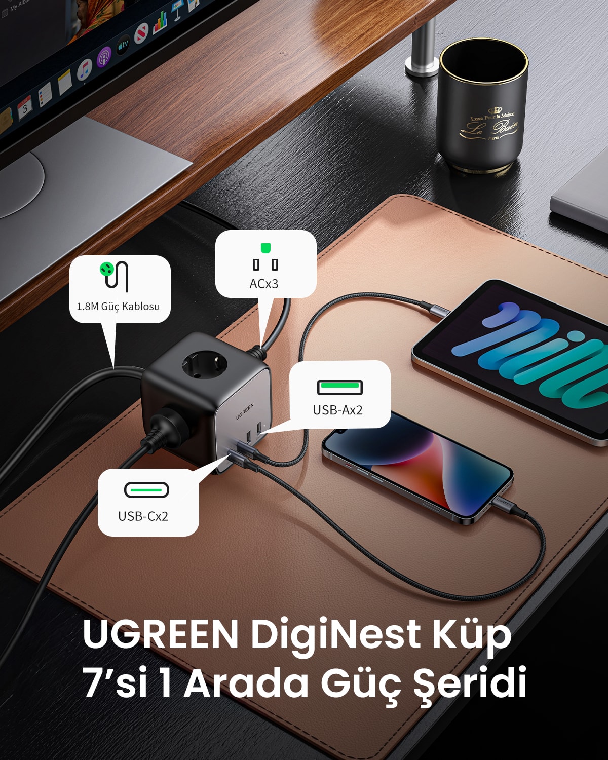 Diginest Cube 65W Gan 2 Hızlı Şarj Cihazı 2*usb / 2*type-C 3'lü Akım Korumalı Küp Grup Priz