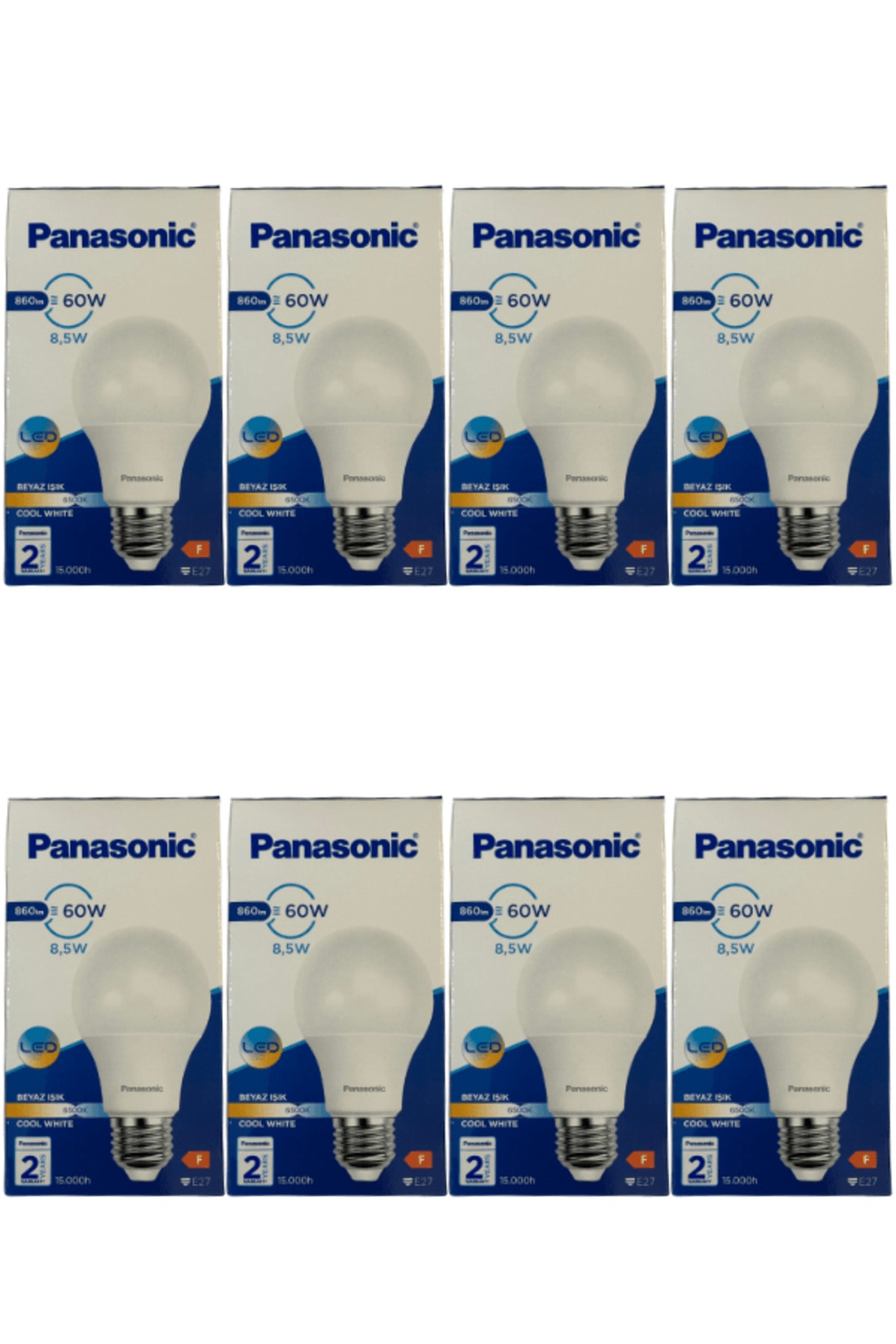 8,5W (60W) 6500K (Beyaz Işık) E27 Duylu Led Ampul (8 Adet)