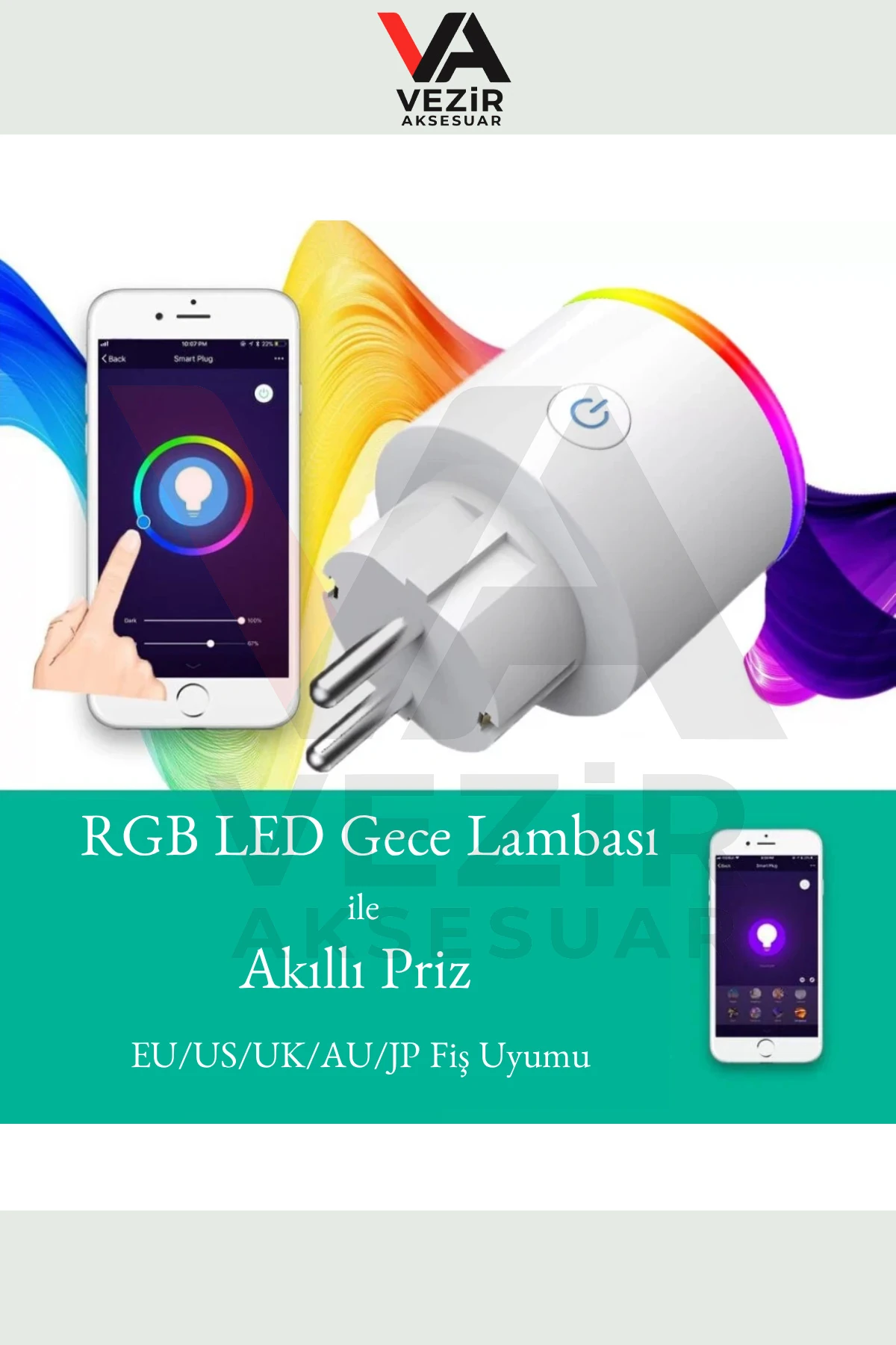 Fulltech Akıllı Priz – RGB Işıklı, Wi-Fi Kontrollü, 3680W, TUYA App Destekli Uzaktan Kontrol