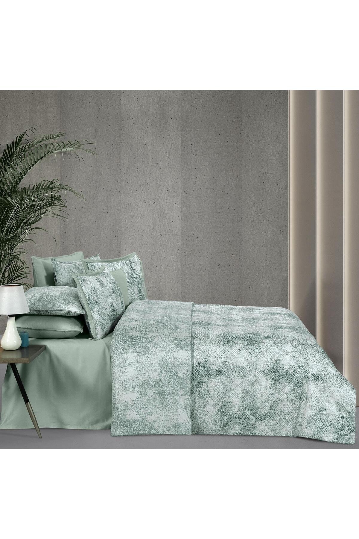Dnipro King Size %100 Pamuk Saten "300 TC" Nevresim Takımı Yeşil