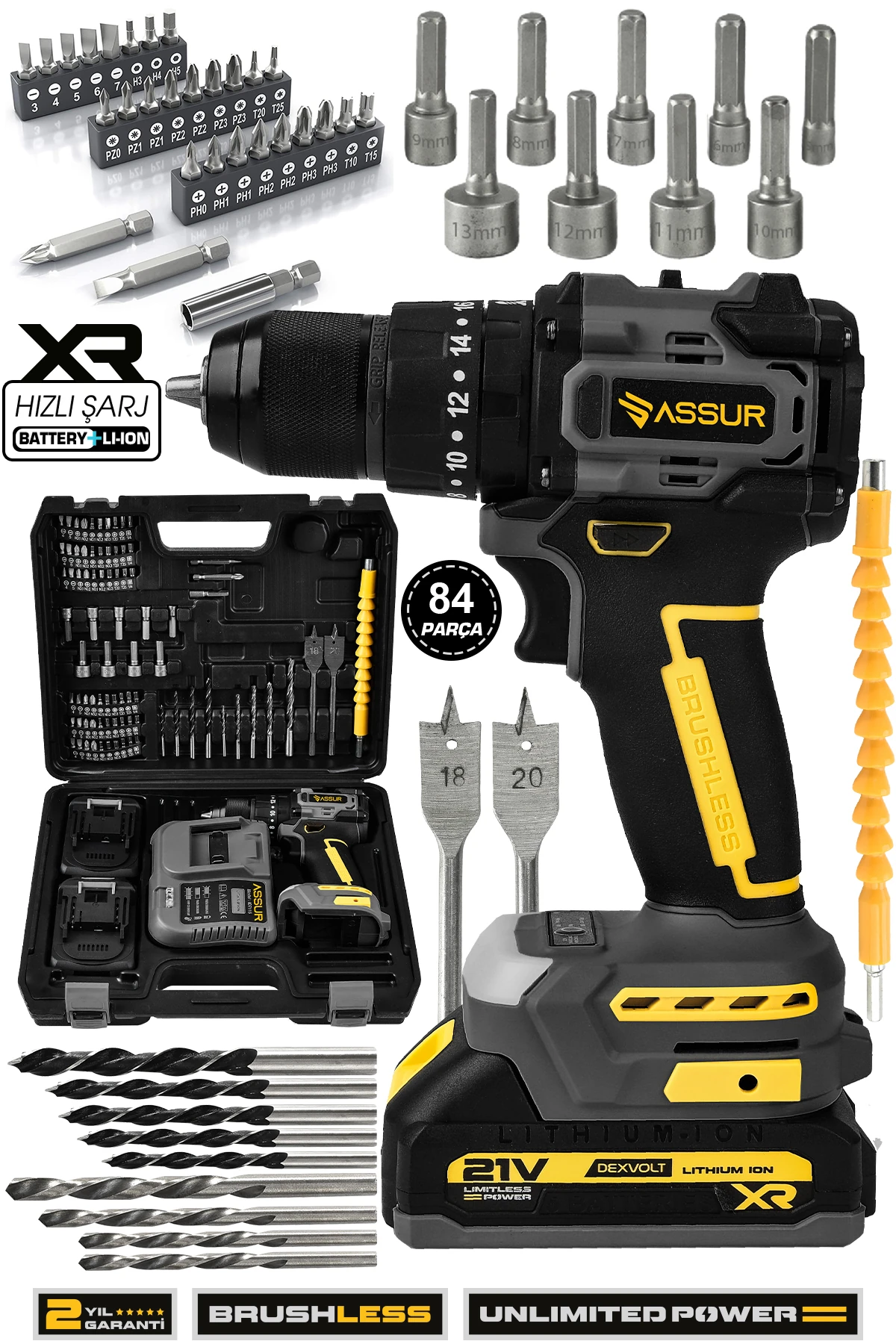 ASSUR 21v Çelik Mandren Kömürsüz Motor Darbeli Şarjlı Matkap Vidalama