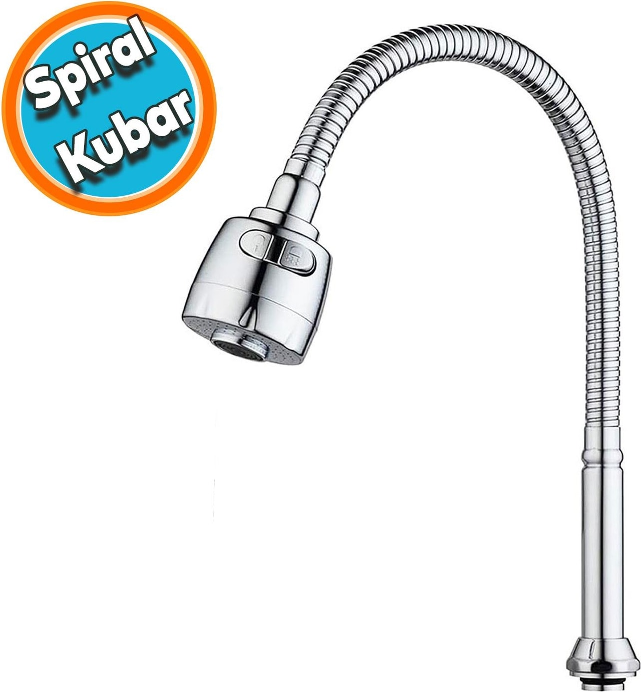 Mutfak Banyo Musluk Batarya Kuğu Evye Borusu Spiral Hortumlu Krom Renk 2 Kademeli Su Kubar Ayarlı Başlık