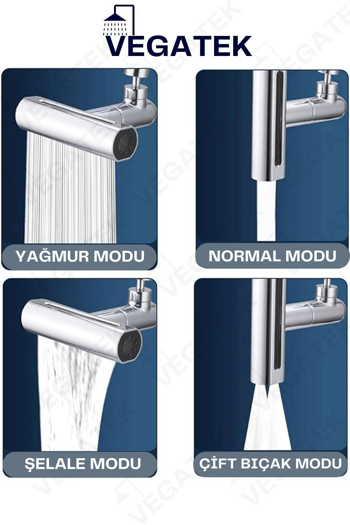 ETHAB  360 Derece Dönen 4 Fonksiyonlu Lüks Mutfak Lavabo Musluk Ucu Krom Renk