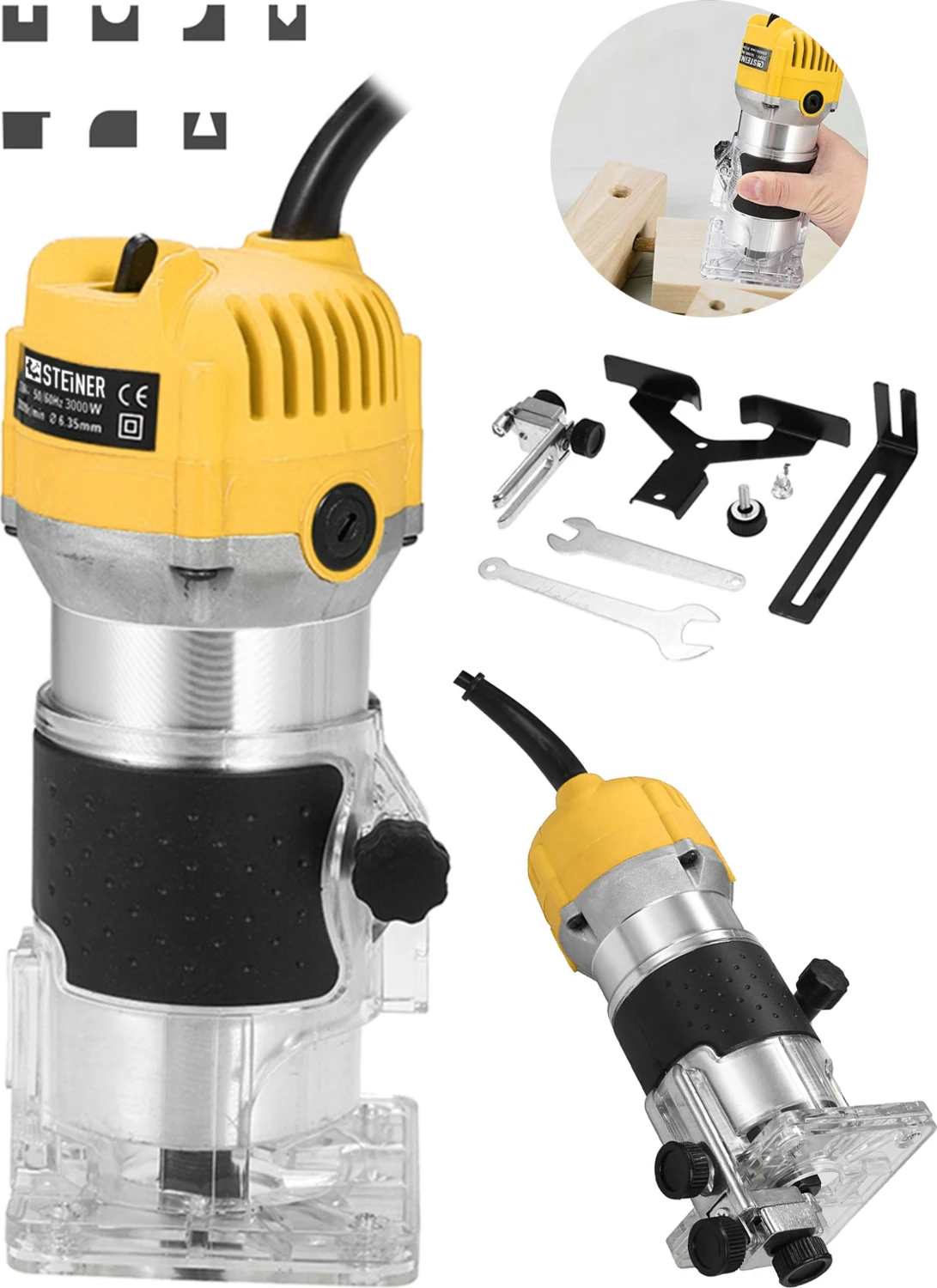 Germany Technology 3000 Watt 6 Kademe Devir Ayarlı Formika Traşlama Freze Makinesi 6 mm Pens