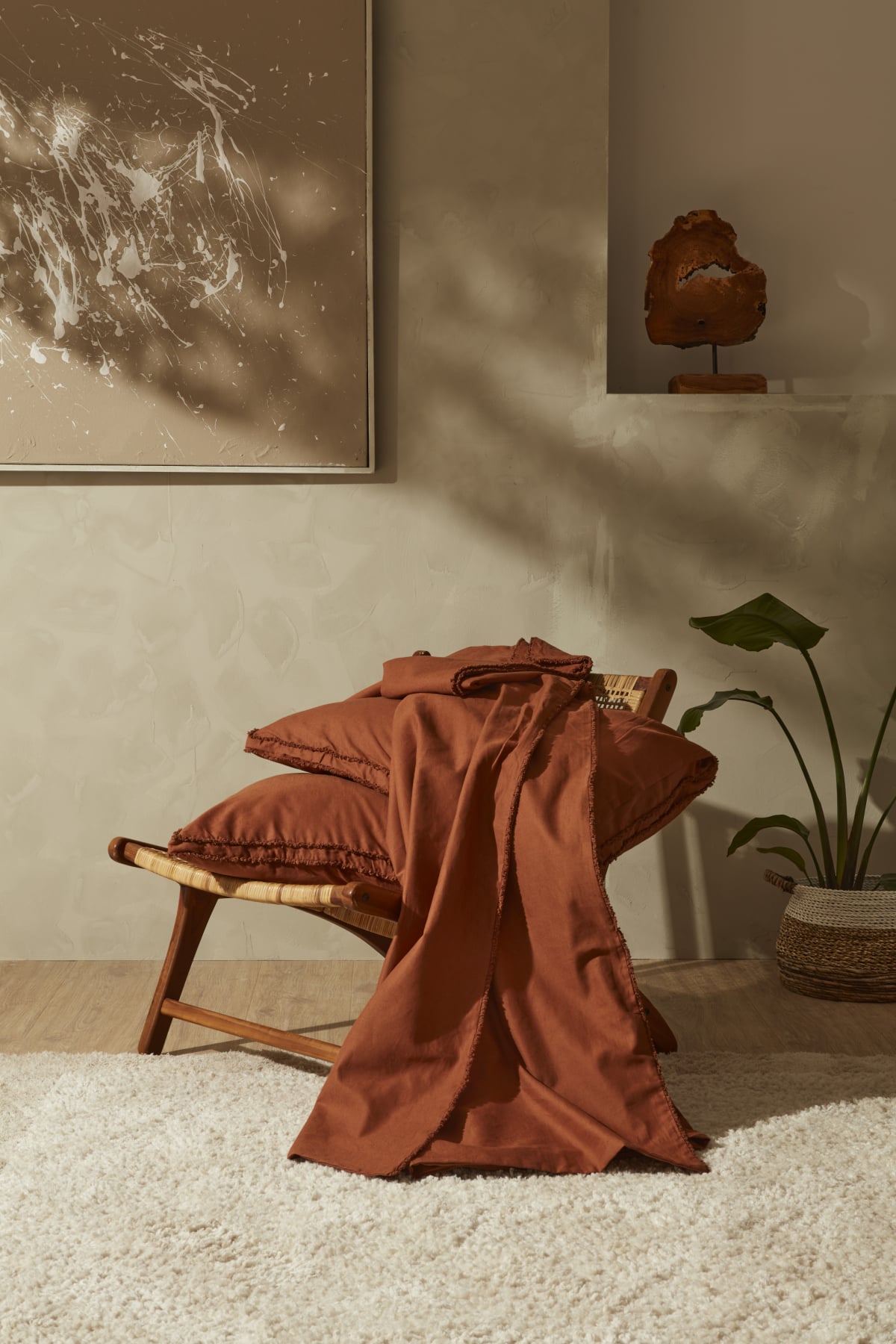 Pollen Keten Tek Kişilik Nevresim Takımı Terracotta
