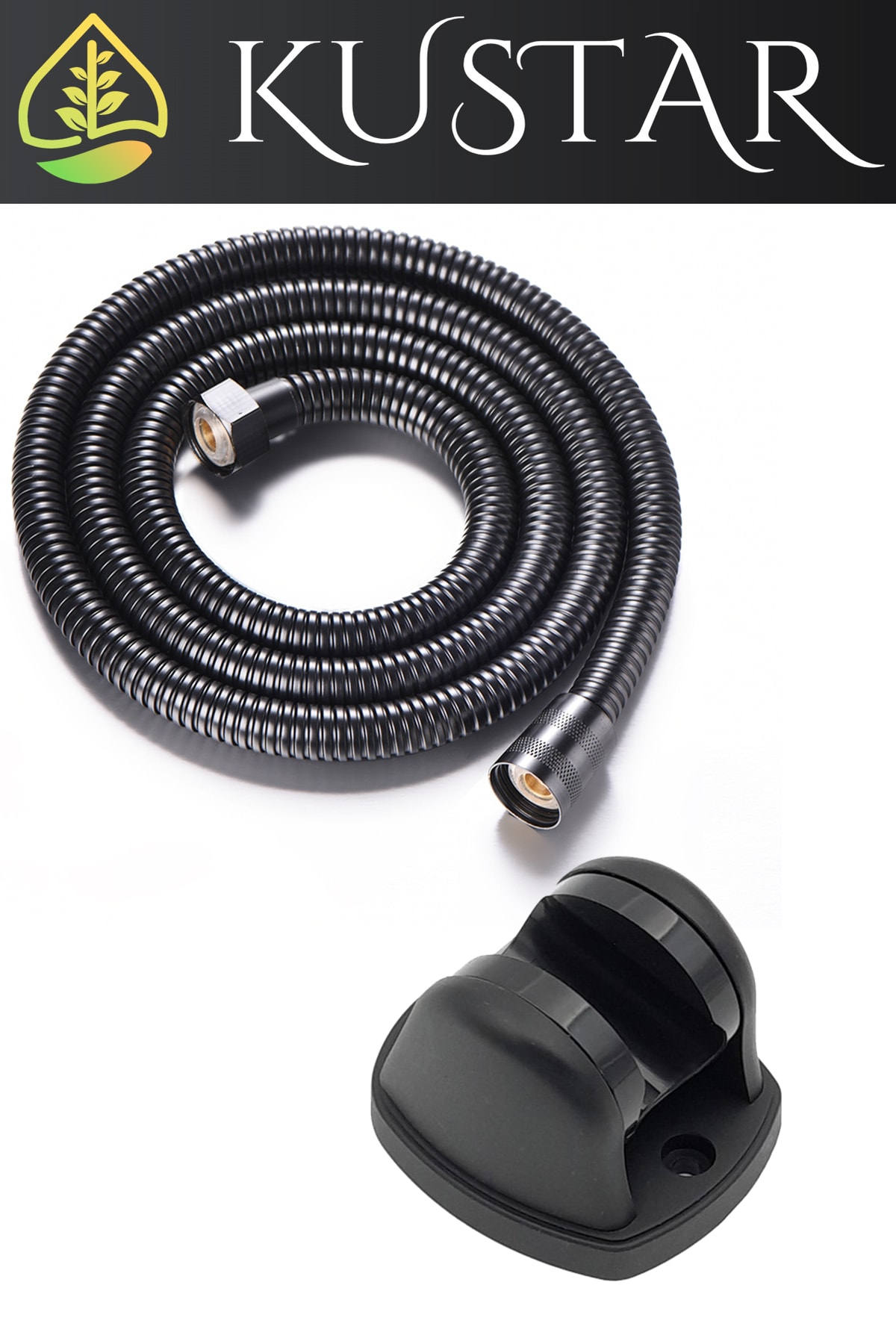 Siyah 1,5m Örgülü Duş Hortumu Ve 90 Derece Ayarlanabilir Siyah Duş Askısı 2'li Set