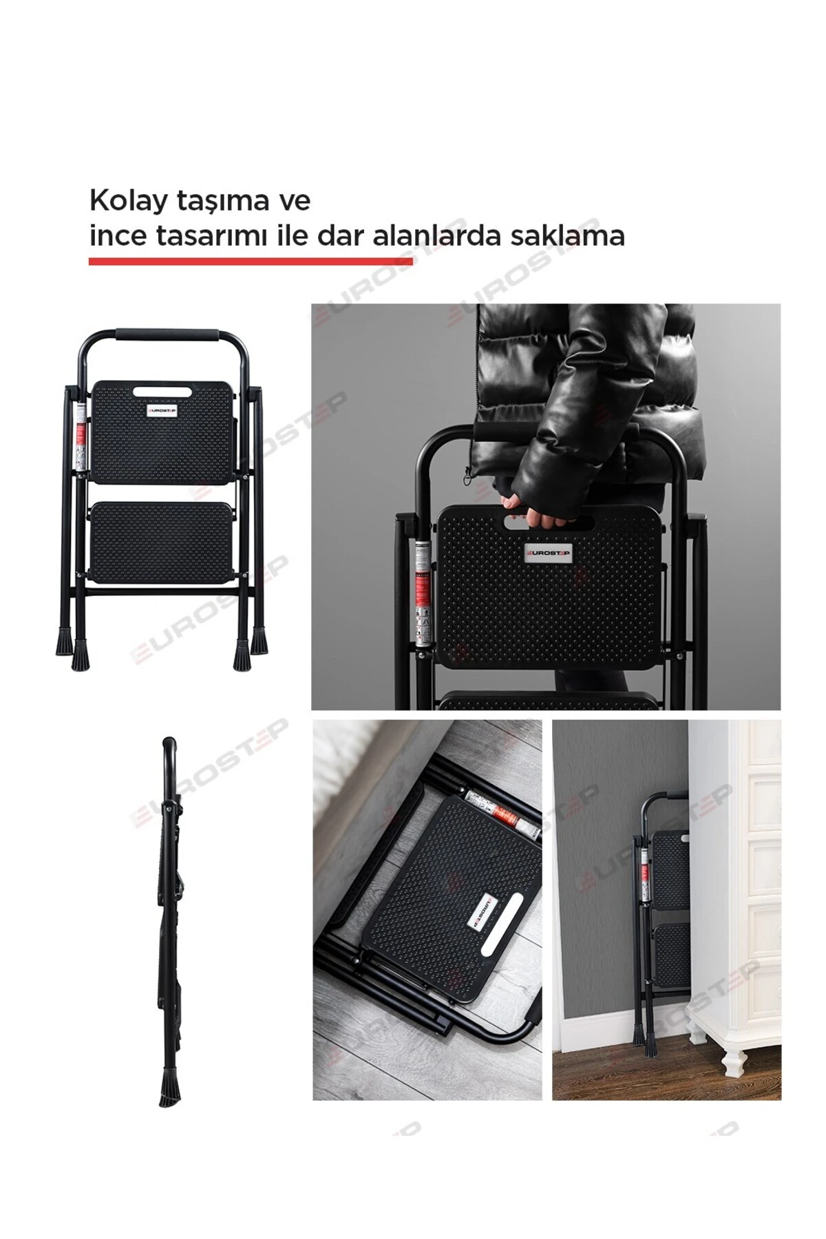 2 Basamak Siyah Merdiven Geniş Basamaklı  .ET2