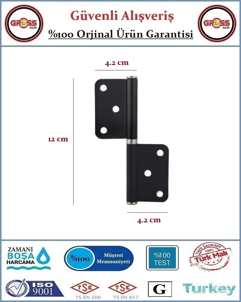 Yönsüz Kapı Menteşesi - Çelik - Siyah - 2 Adet