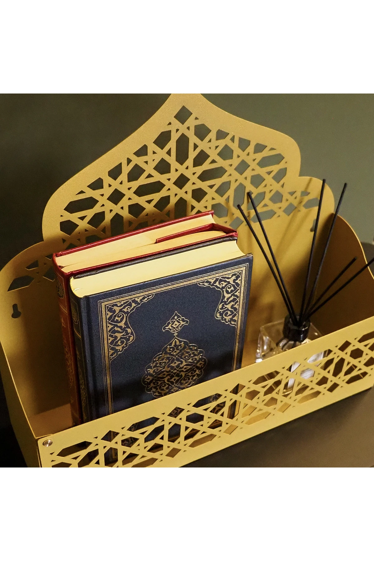 İslami Motifli Metal Duvar Organizeri – Seccade & Kur’an Rafı - WAMH200