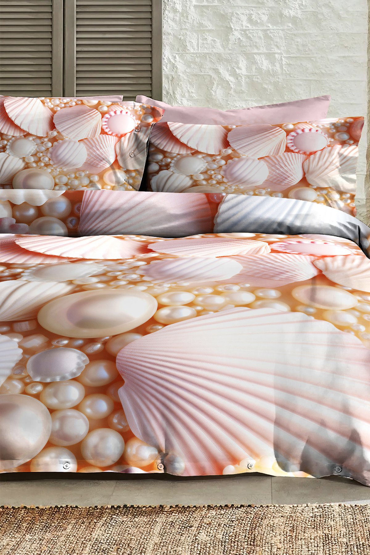 %100 Pamuk Ranforce Çeyizlik Luxury 5d Dijital Çift Kişilik Nevresim Takımı Pearls And Shells