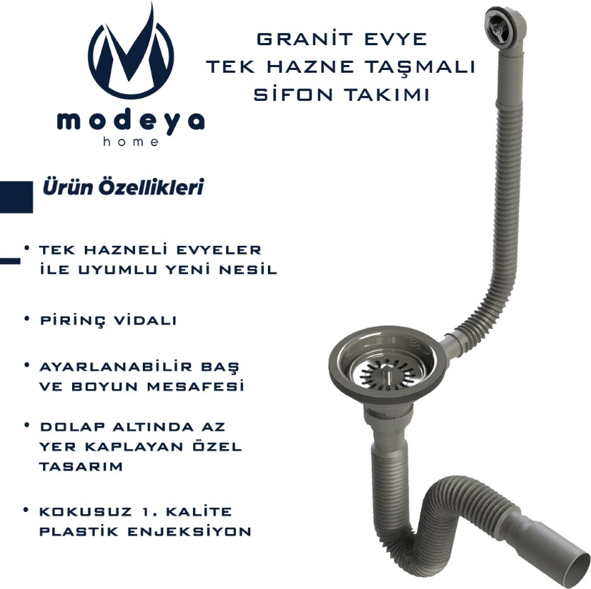 Granit Evye Tek Hazneli Taşmalı Sifon Takımı