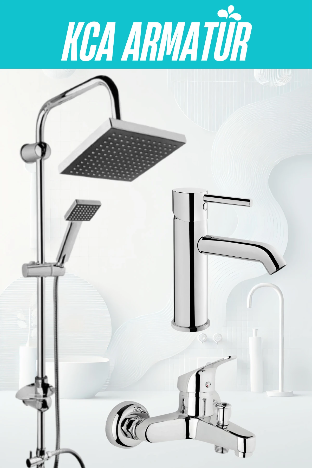 ROBOT DUŞ SETİ SABİT LAVABO BATARYASI BANYO BATARYASI MUSLUĞU 3'LÜ SET BANYO TAKIM