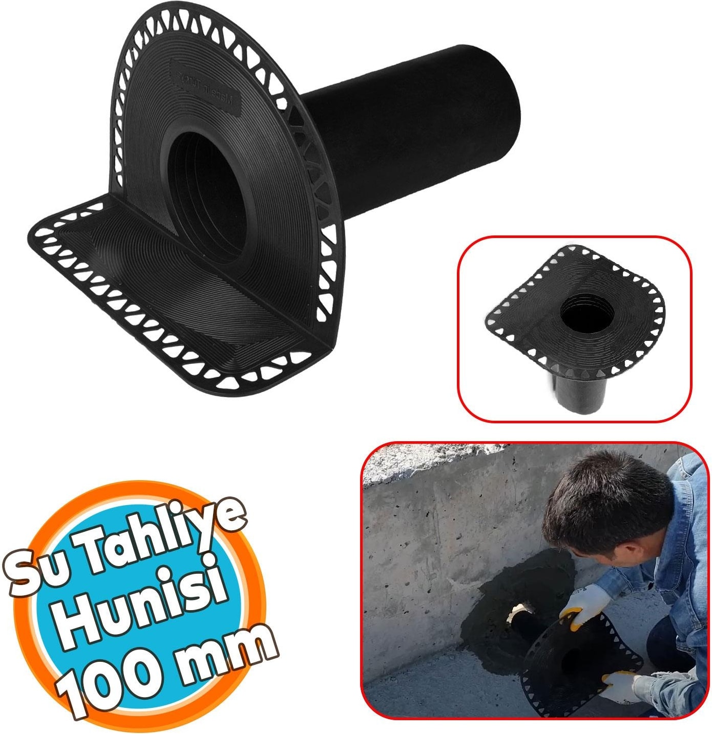 Su Tahliye Parapet Dik Iniş 100'LÜK Direnaj Hünisi Çatı Balkon Yağmur Gider Borusu Oluk Adaptörü