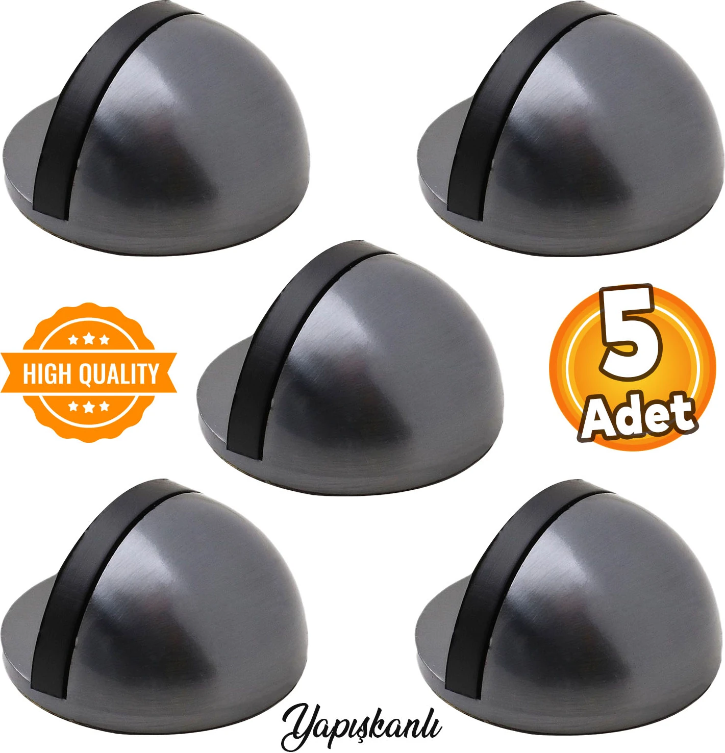Yarımay Yapışkanlı Kapı Kolu Stoperi Tamponu Stop Metal Durdurucu Tutucu Tutacağı Satine Füme 5 Adet