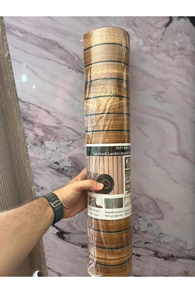 60cmx250cm 1 Adet Kahverengi 3D Yapışkanlı SXP Akustik Lambiri Desenli Duvar Paneli Kağıdı 3115-1