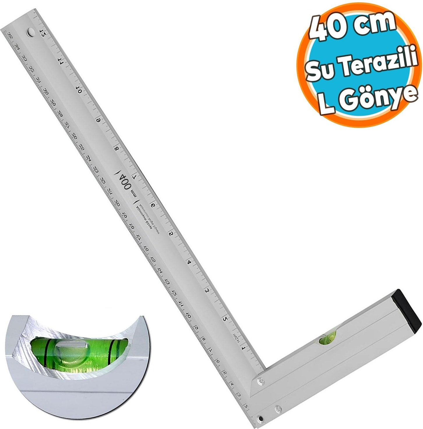 Su Terazili Alüminyum L Gönye Cetvel Ölçme Ölçüm Kaynak Kaynakçı Marangoz Gönyesi 400 mm 40 cm