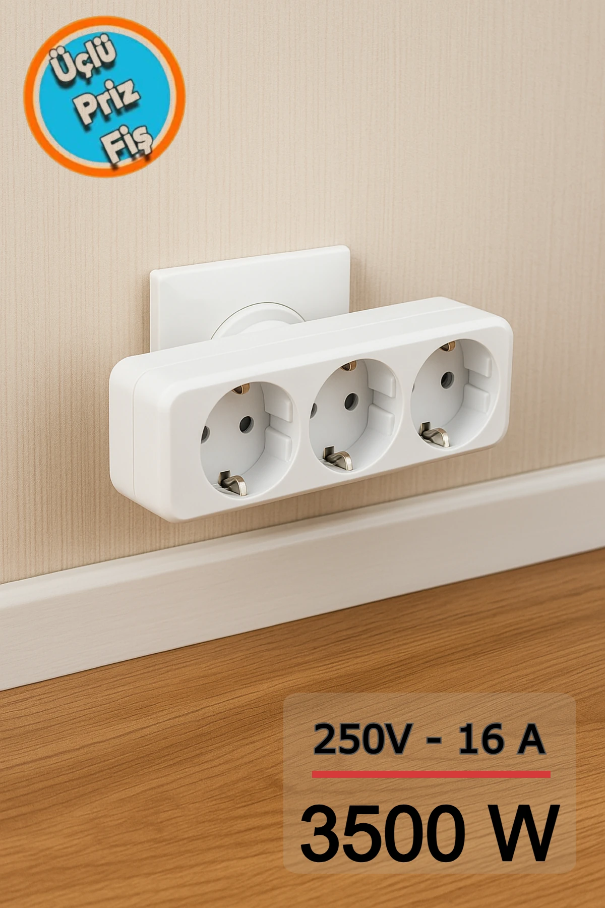 Üçlü Golyat Düz Fiş Priz 250V 16A 3500W Güçlü Priz Çoklayıcı Üçlü Fiş Adaptör Ev Ofis Kullanım