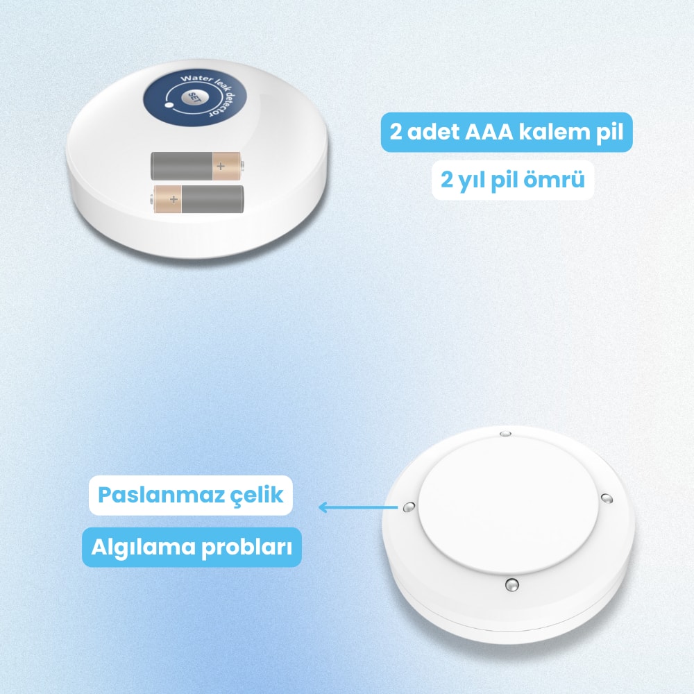 Zigbee Dahili Alarmlı Su Baskını Sensörü (Tuya, Smart LIFE,ZIGBEE2MQTT Uyumlu )
