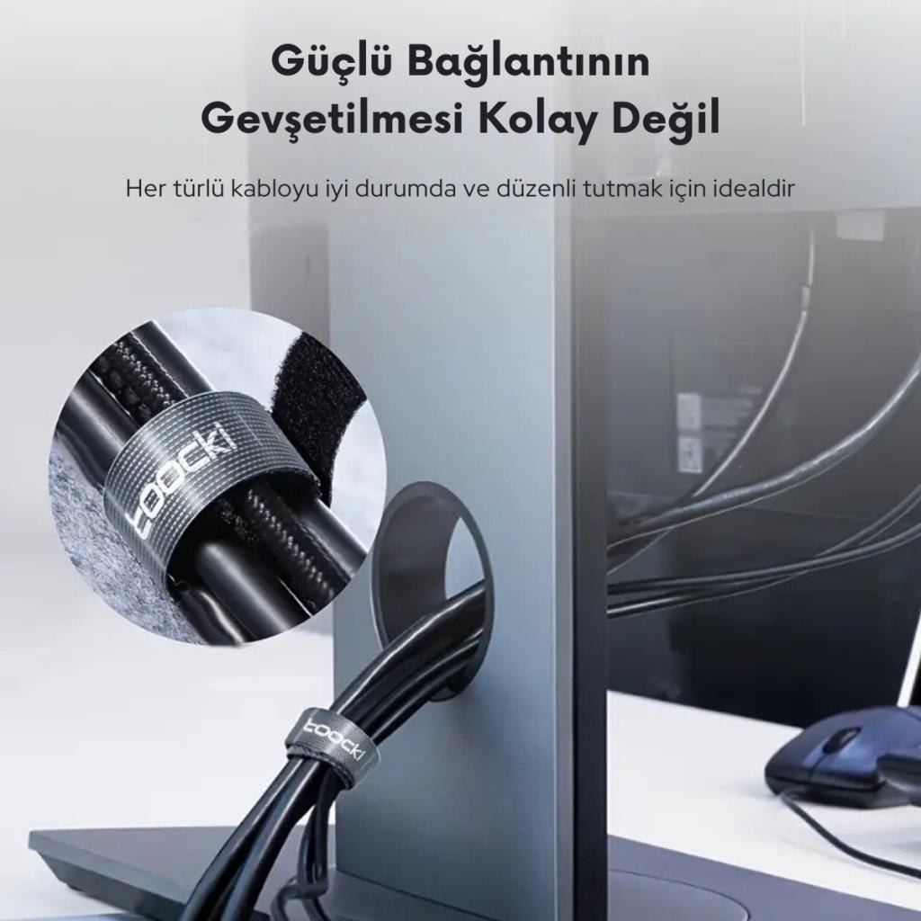 Kesilebilir 5 Metre Cırt Cırt Bantlı Kablo Sarıcı Düzenleyici Organizatör Kablo Düzenleme