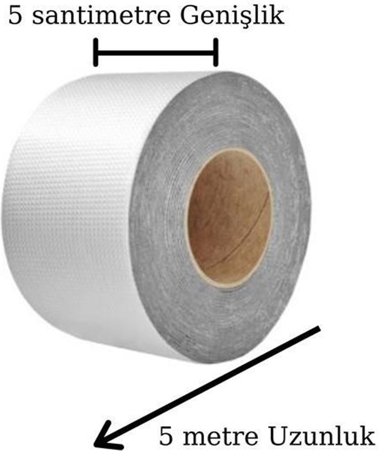 OZKUVVET 5 cm x 5 Metre Alüminyum Folyo Kauçuk Bant Yüksek Sıcaklığa Dayanan Su Geçirmez Çatı Boru Duvar Çatlak Onarıcı Tamir Yapışkan Bant Folyo