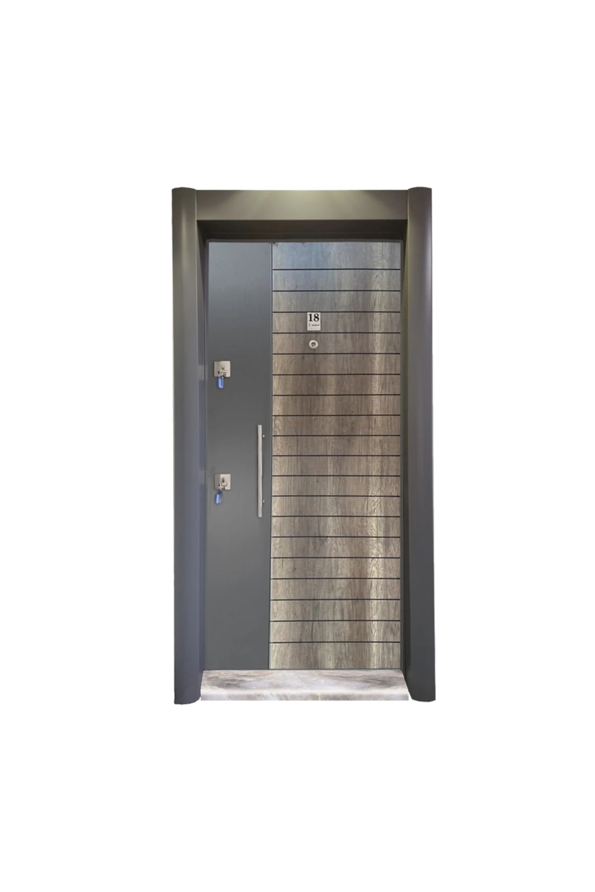 Koyu Antrasit Çelik Kapı Gizli Ayarlı Tırnaklı Sistem Sol Açılım