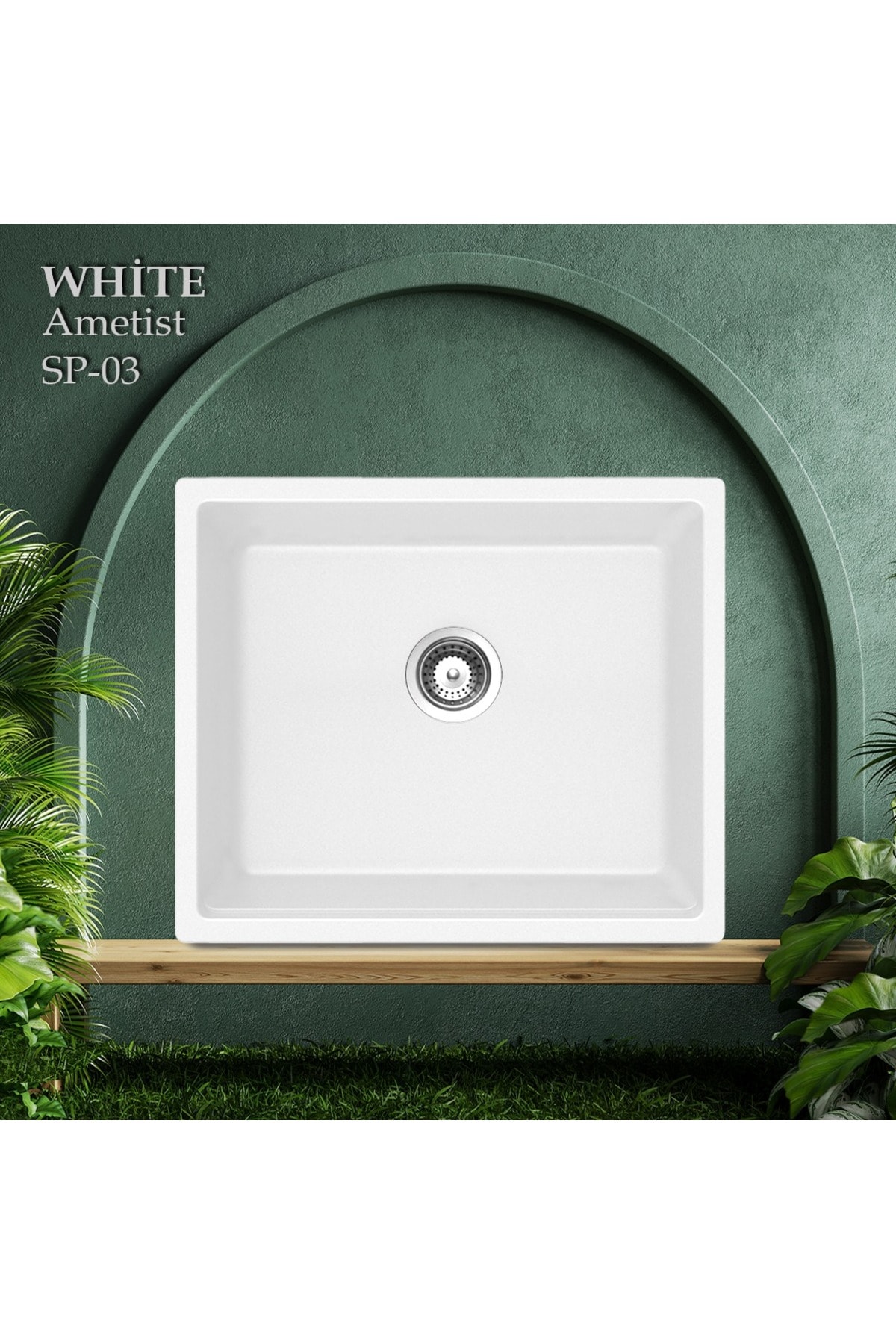 Granit Eviye | Kare | Ekstra Geniş Hazne | Beyaz | Ametist Sp06 | Evye