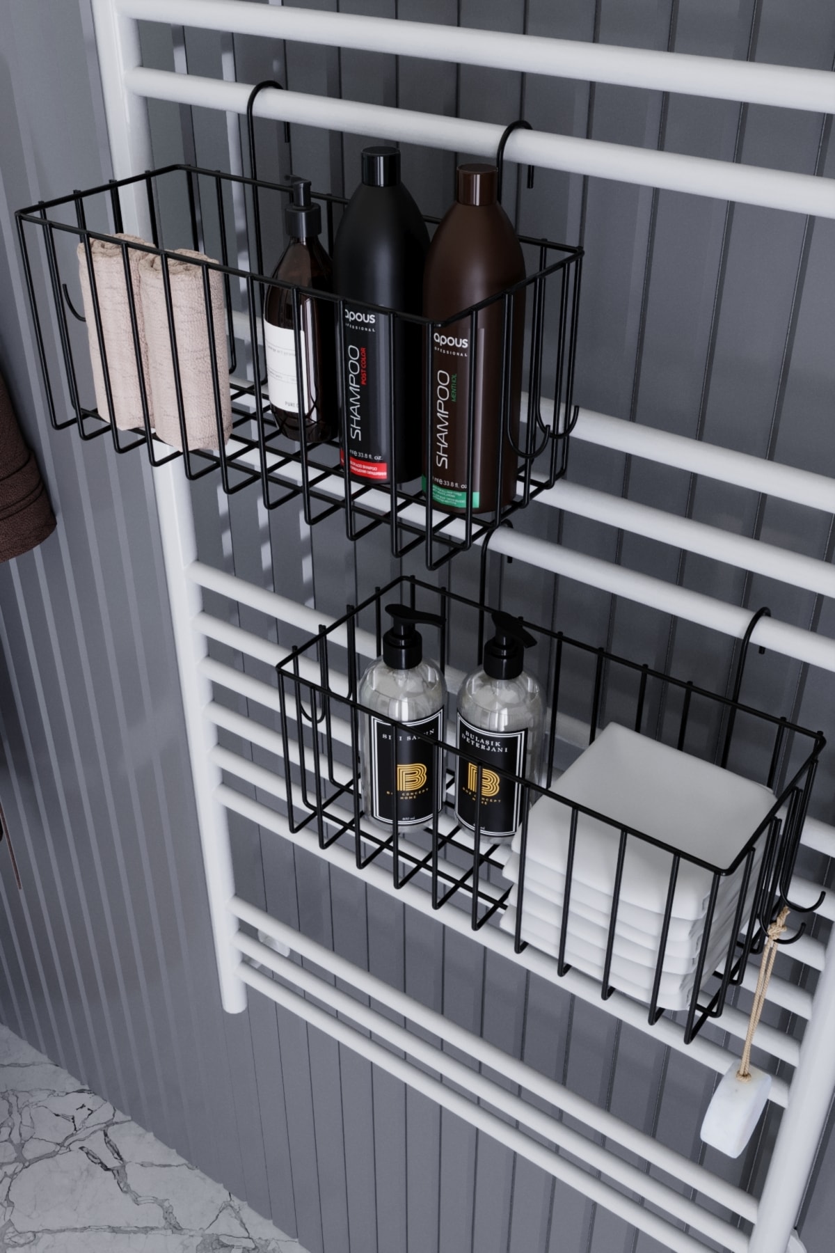 2 ADET SİYAH KANCALI HAVLU KURUTMALI HAVLUPAN BANYO DÜZENLEYİCİ KOZMETİK DÜZENLEYİCİ SEPET