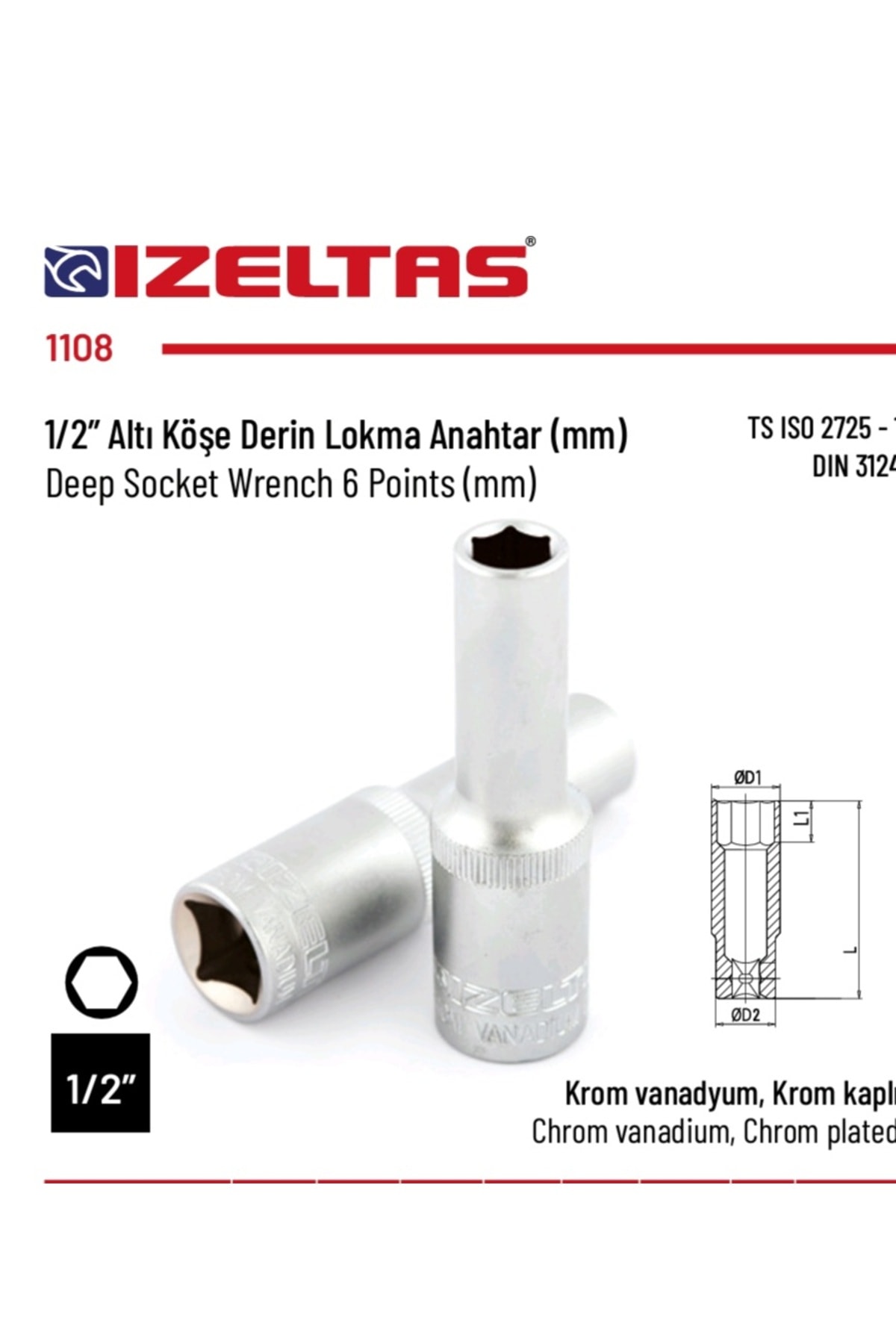 İZELTAŞ Derin Lokma Altı Köşe (1/2) 17mm