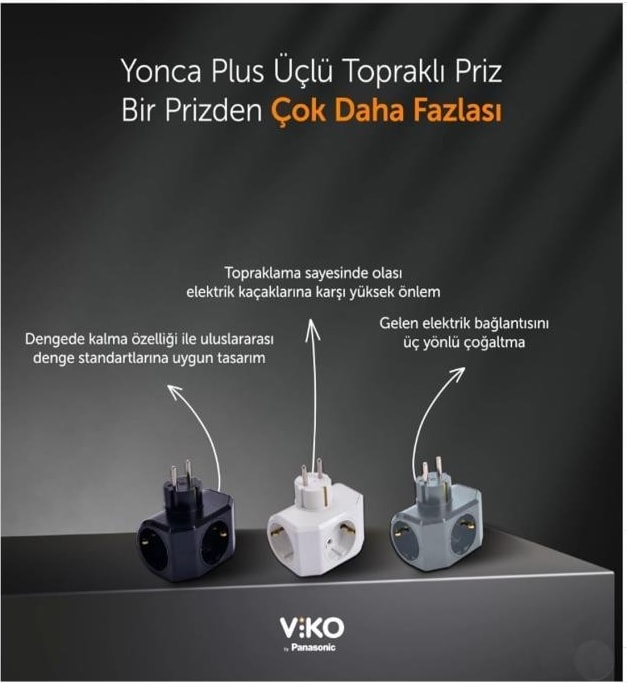 Yonca Plus 3'lü Çocuk Korumalı Topraklı Fiş Priz Siyah