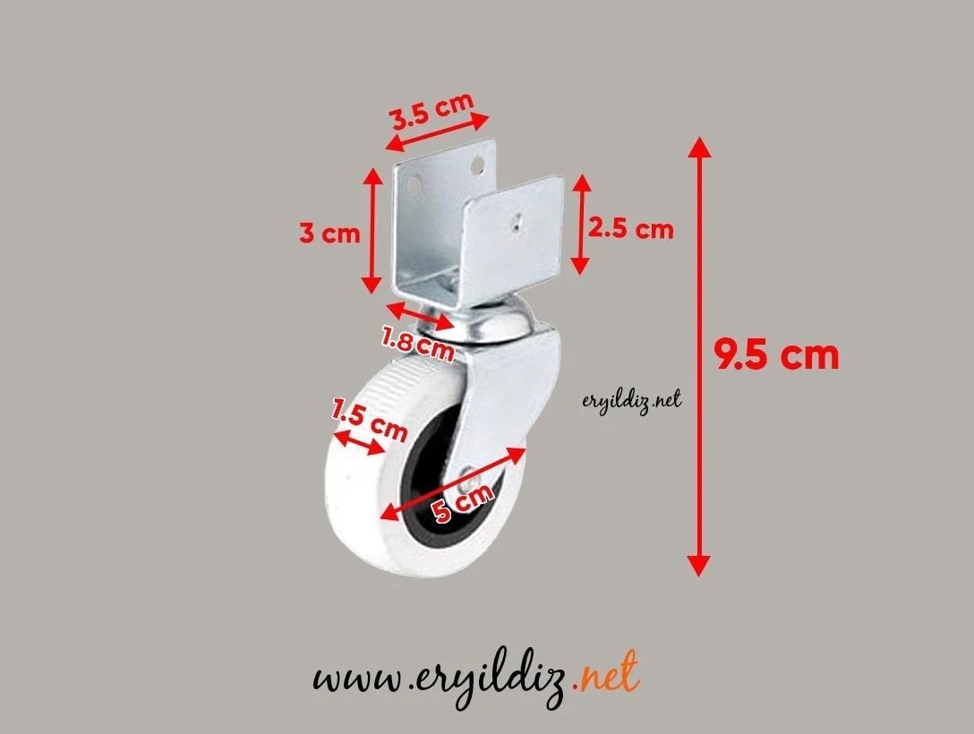 324- Gri Kısa U Tablalı 50X20 Mobilya Tekeri 4 Ad.