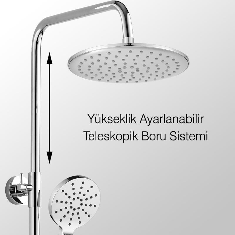 Teleskopik Kolonlu Tepe Duş Seti Robot Duş Yağmurlama 3 Fonksiyon El Başlıklı KDS121-2