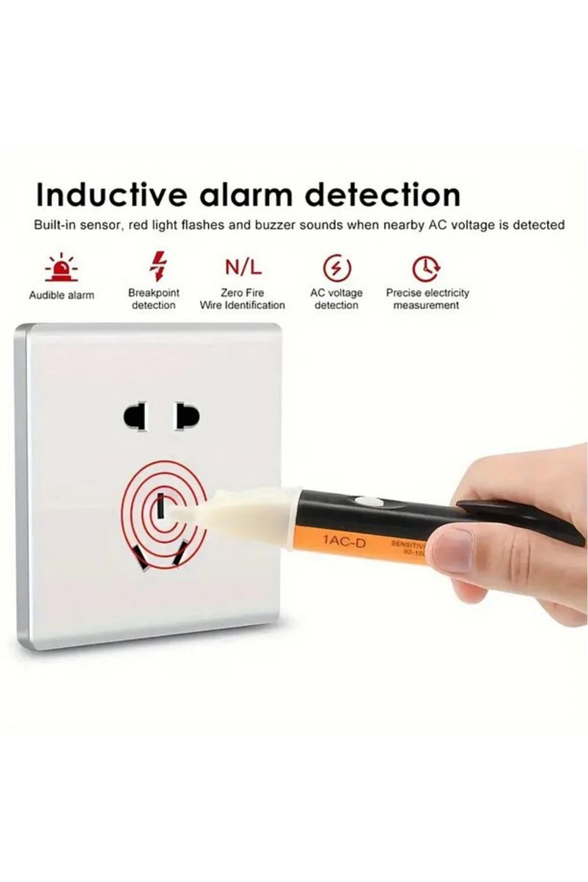 Pilli Led Işıklı, Sesli Temassız Faz Kontrol Kalemi Dijital Ölçüm Cihazı (2 Adet Aaa Pil ) Orta Boy