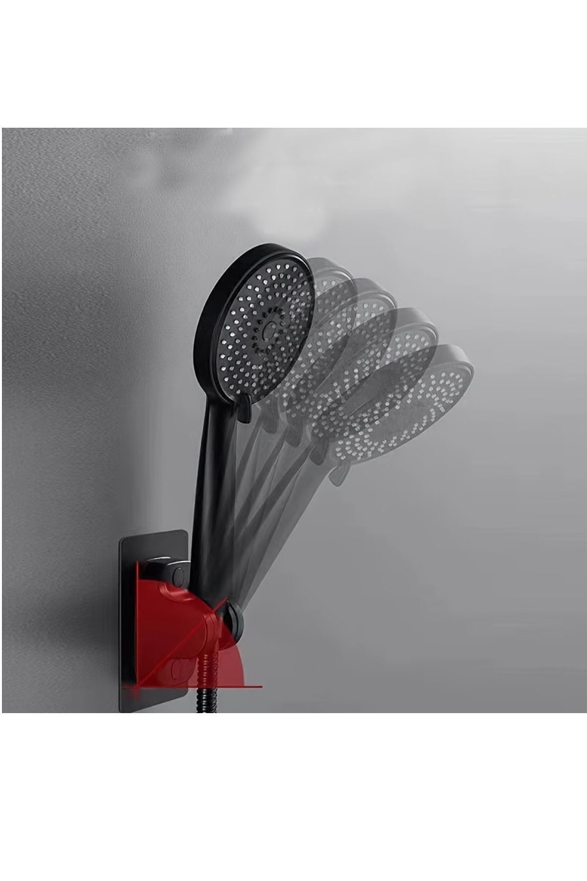 Aqua Kare 3 Fonksiyon Duş Başlığı , Askılıklı Siyah Yapışkanlı Mafsal ve Örgülü Duş Hortumu Duş Seti