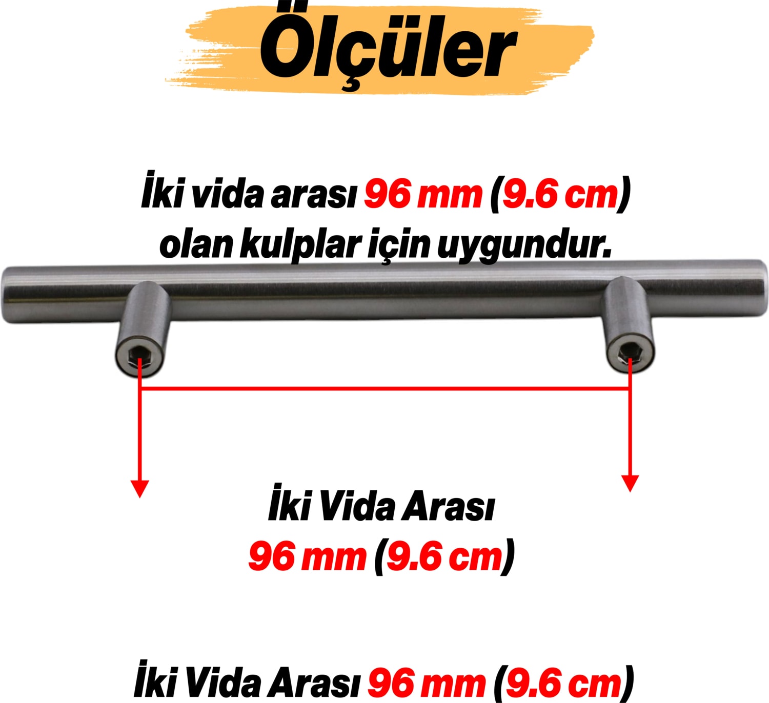 Pürüzsüz 96 mm Inox Metal 10 Adet Mobilya Mutfak Çekmece Dolap Dolabı Kapak Kulbu Kulpu Kulpları
