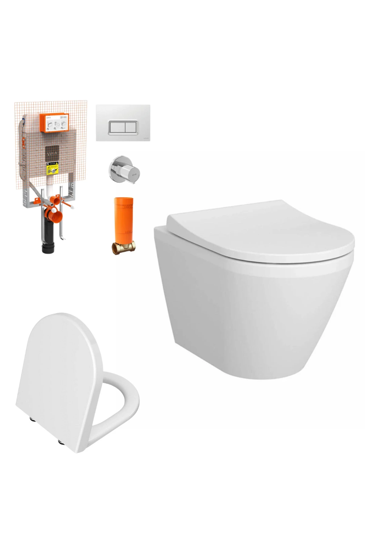 7041L003-0090SET Vitra Integra Round Rim-ex Kanalsız Asma Klozet +Gömme Rezervuar + Yavaş Kapanır Ka