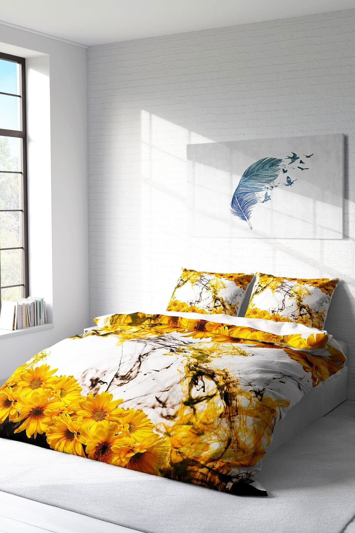 Kıng Sıze Yellow Daisy 3d Çift Kişilik Nevresim Takımı 220x240cm
