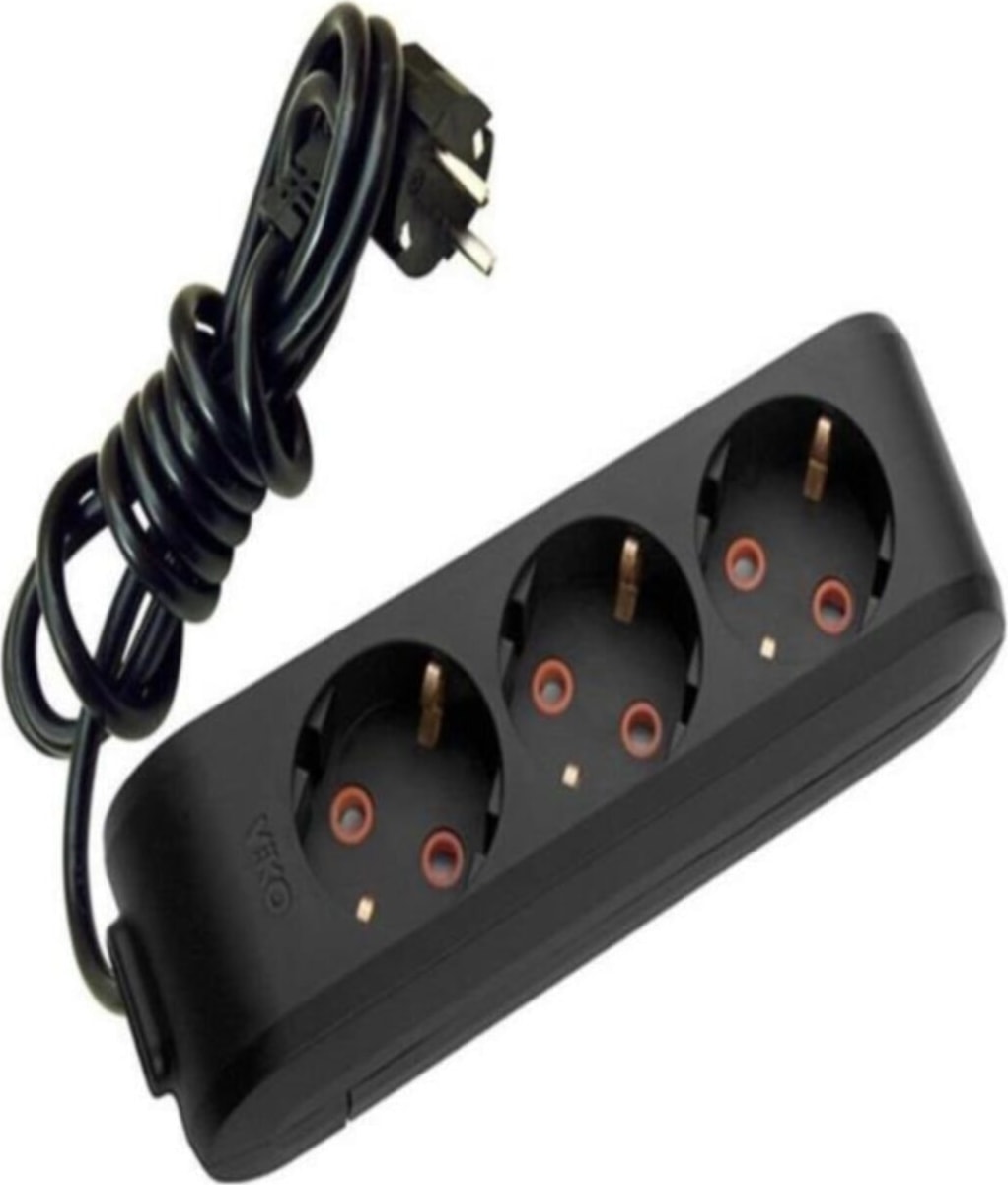 Multi-Led Siyah 3'lü Priz Top. Kablolu Ç. K. 2mt