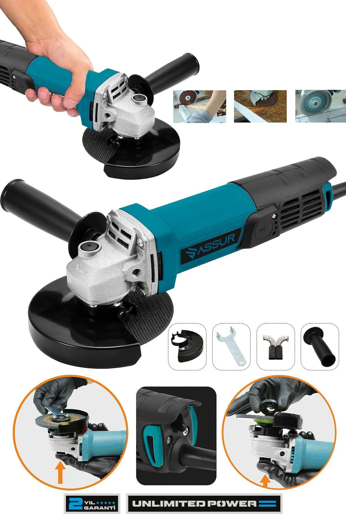 550W Avuç Taşlama Makinesi 125 mm Bakır Sargılı Spiral