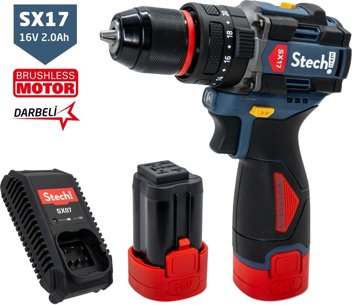 SX17-2X2.0 Akülü Kömürsüz Darbeli Matkap 16V 2.0AH 50NM