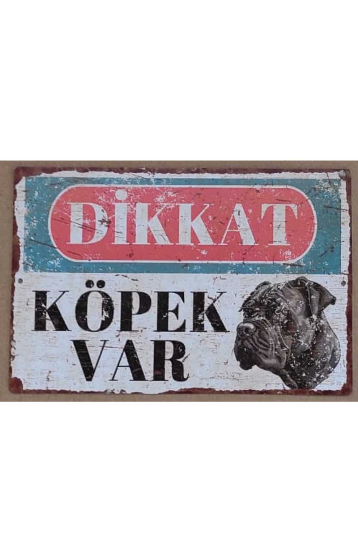 Dikkat Köpek Var Pas Görünümlü Vintage Metal Cane Corso Uyarı Levhası - 15cm x 22,5cm