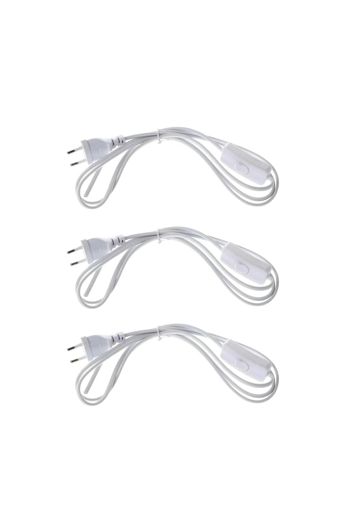 3 Adet Fişli Anahtarlı Arapuarlı Hazır Kablo | 2 Metre, 0.50 mm² Beyaz | Aplik, Abajur, Masa Lambası