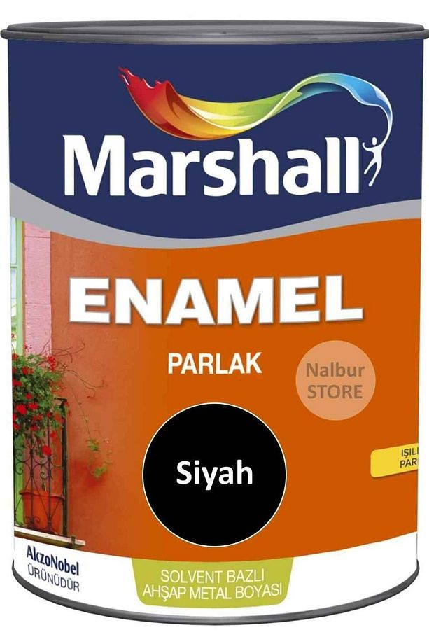 Enamel(DEKORATİF) Parlak Yağlı Boya Siyah 0.75lt=1kg-ahşap Metal Beton Plastik Için