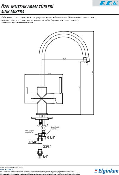 Dual Flow Çift Akışlı Eviye Mutfak Bataryası 102118137