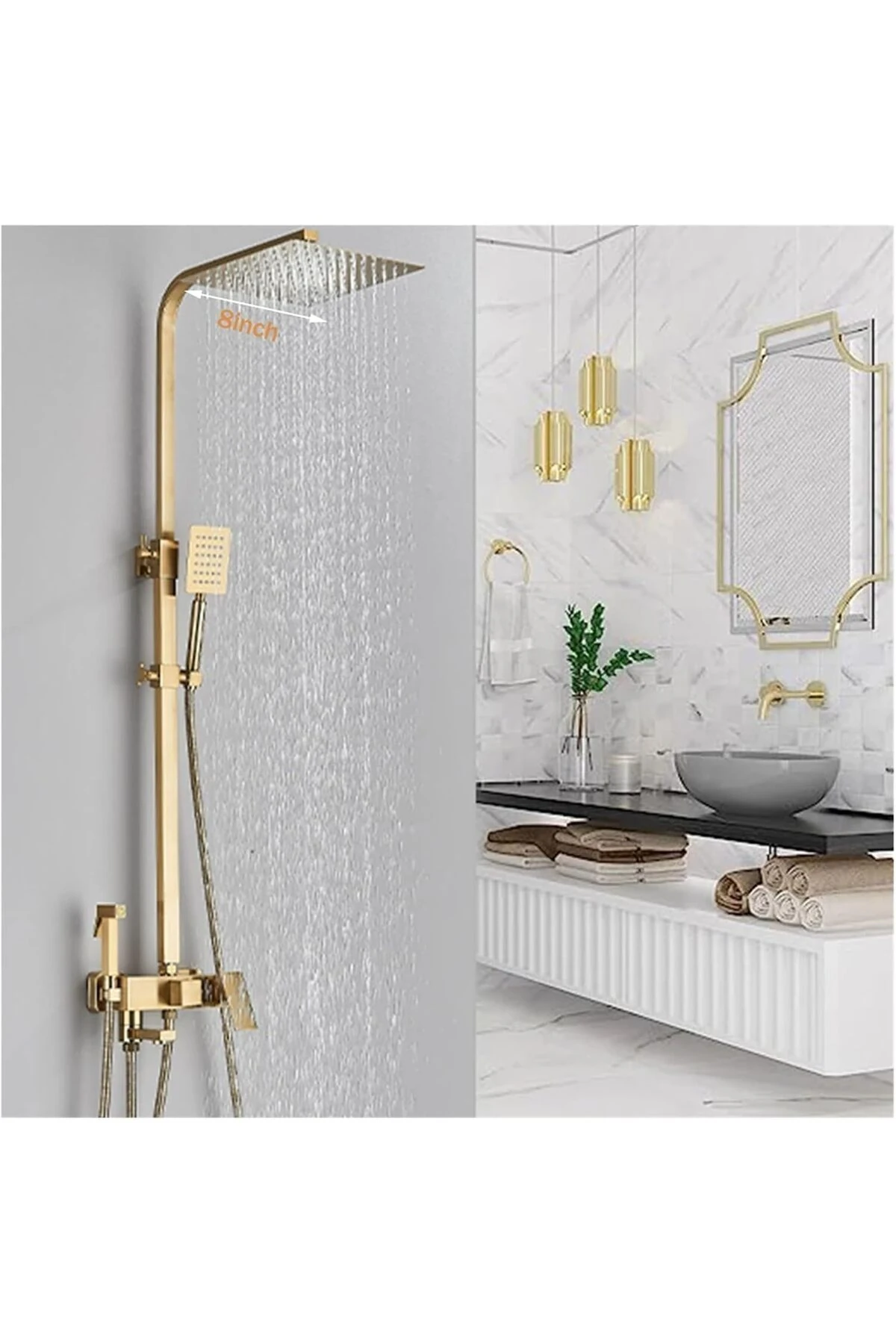 Gold Duş Seti Robot Yağmurlama Tepe Duş Seti  30x30cm Büyük Tepe Duş Başlığı 4'lü Banyo Seti