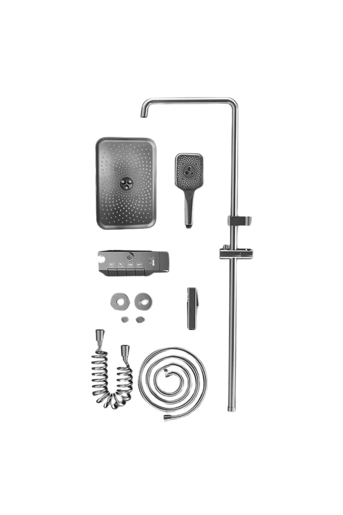 Lüks Piyano Duş Seti | Antrasit Gri Modern Tasarım, Spiral El Duşu Tepe Duş Piyano Tuş Panel