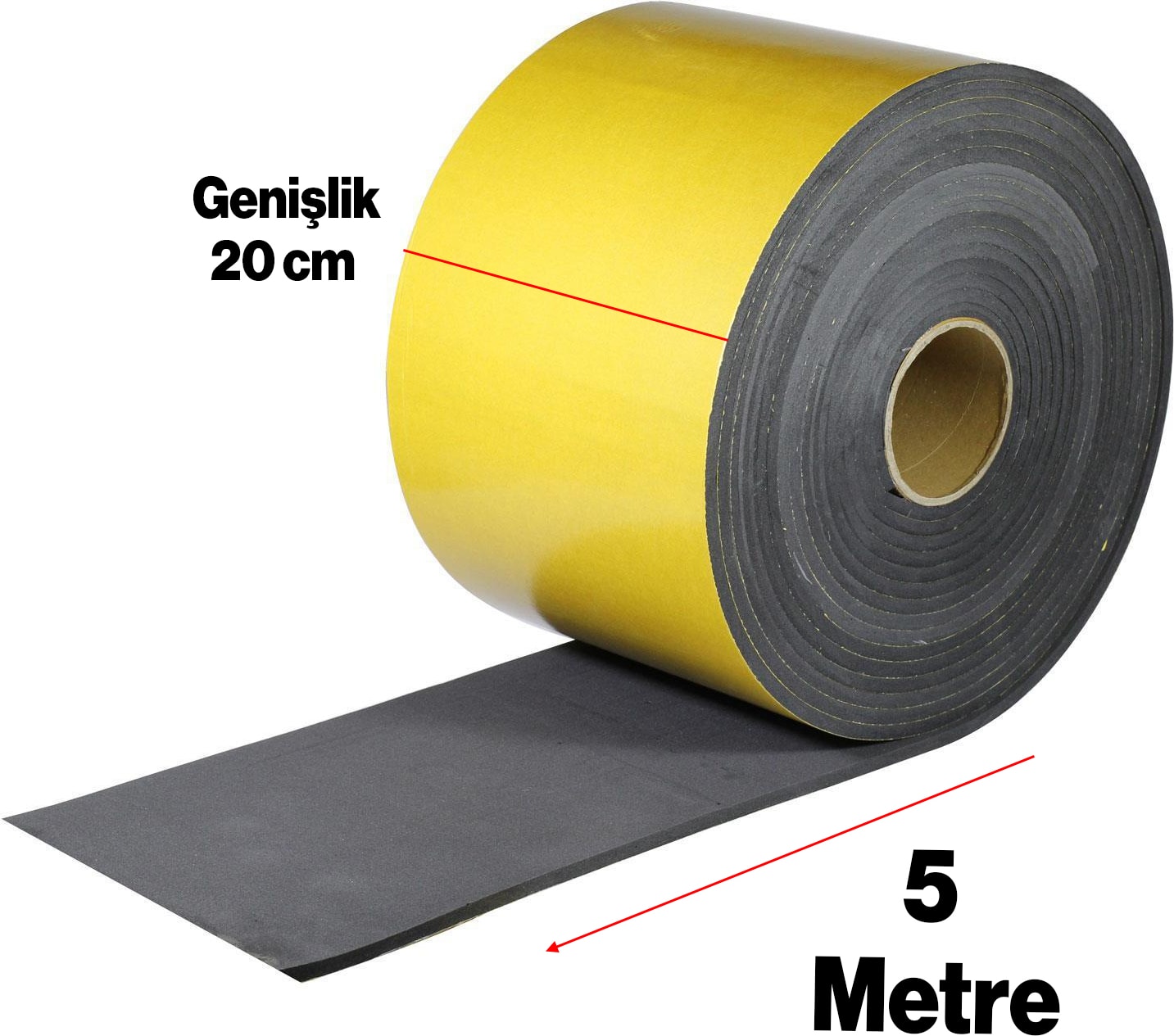 Yapışkanlı (5 MM EN:20 CM X 5 MT) Oto Araç Motor Ses Isı Yalıtım Izolasyon Bandı Kauçuk Sünger