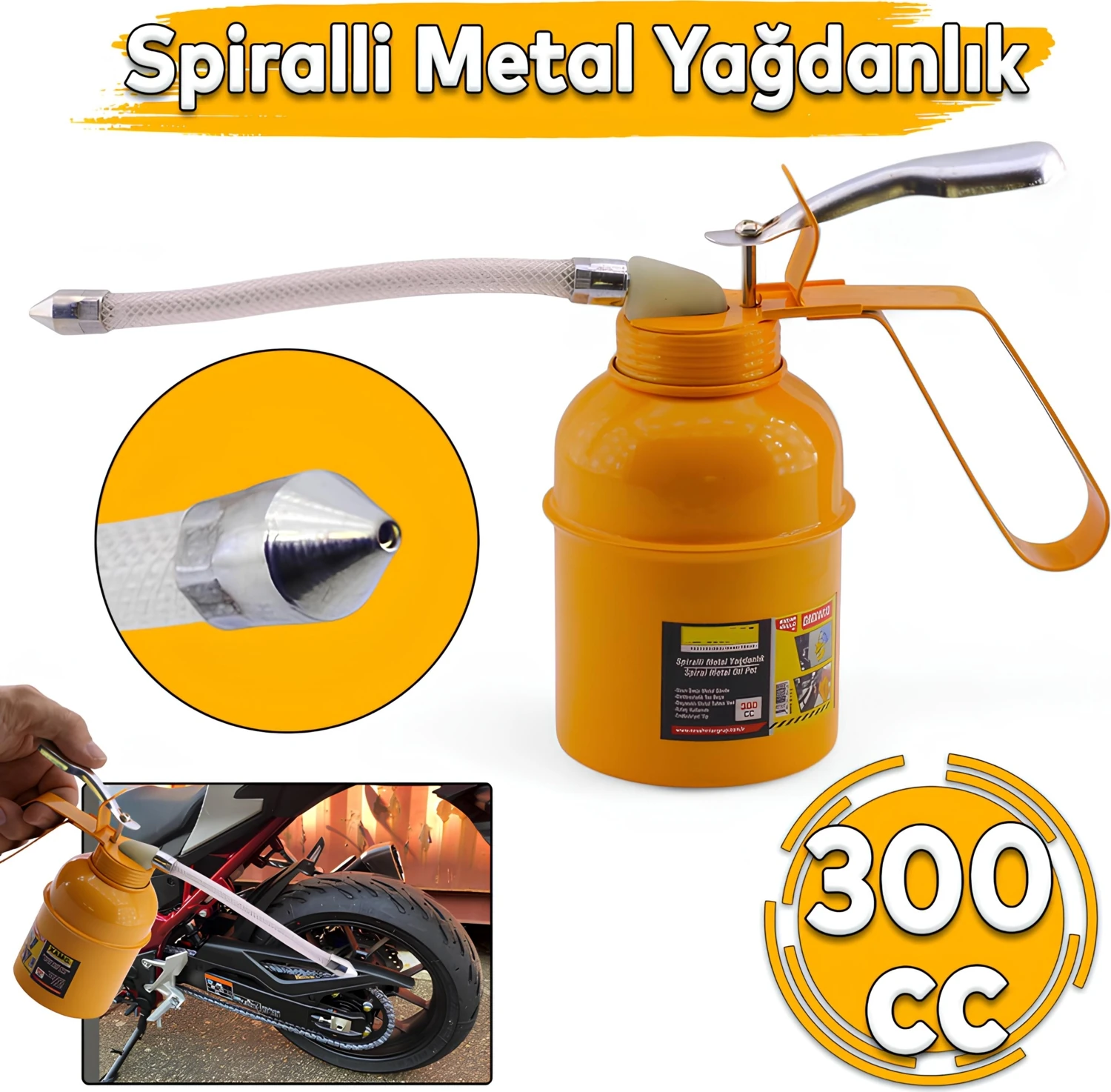300 ml Spiralli Metal Gövdeli Yağdanlık Uçlu Yağ Pompası Araba Makine Atölye Yağdanlığı