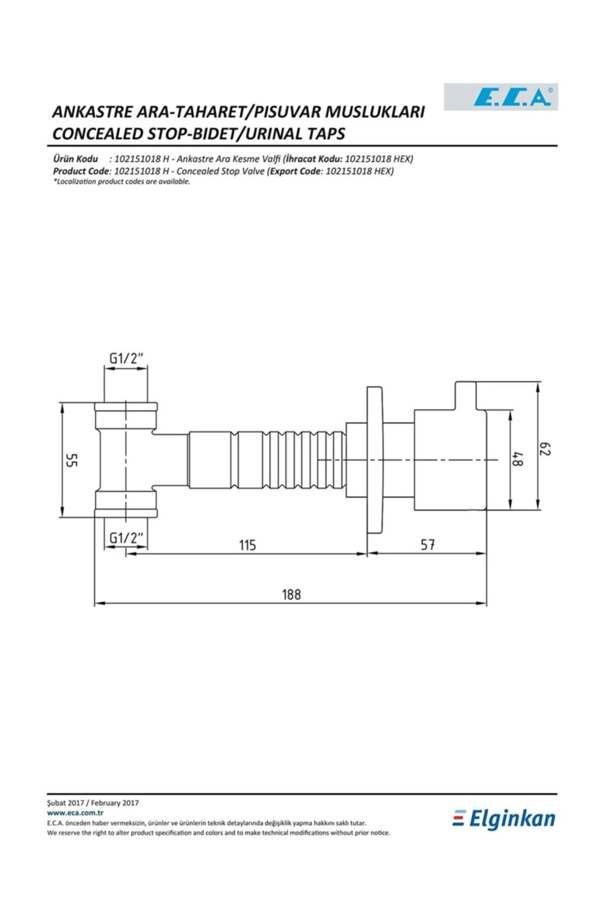 Ankastre Ara Kesme Valfi 102151020h