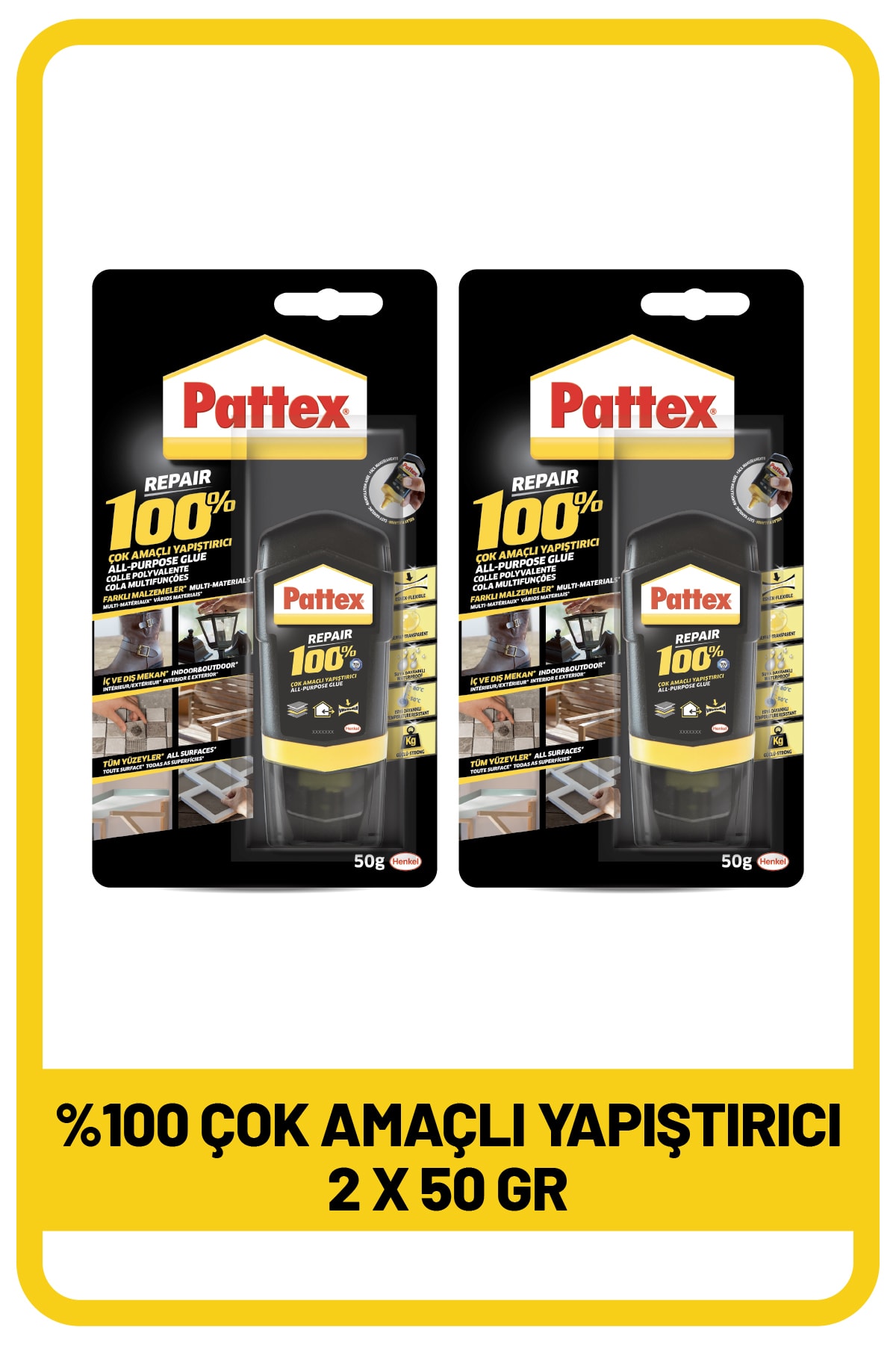 %100 Çok Amaçlı Yapıştırıcı, 50g X 2 Adet